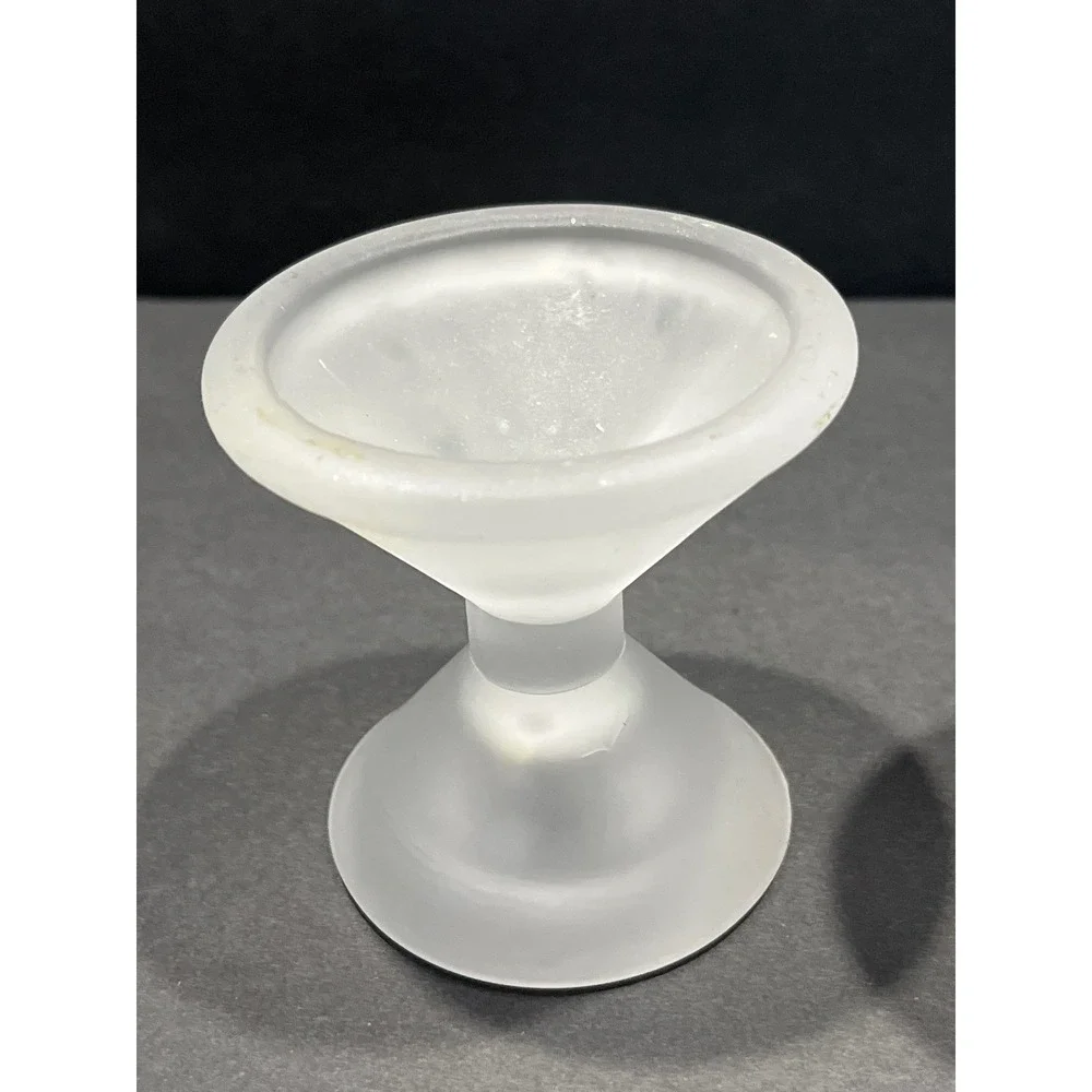 Vntg Frosted Glass Reversible Taper Votive Candle Holder Pair Mid-Century Modern